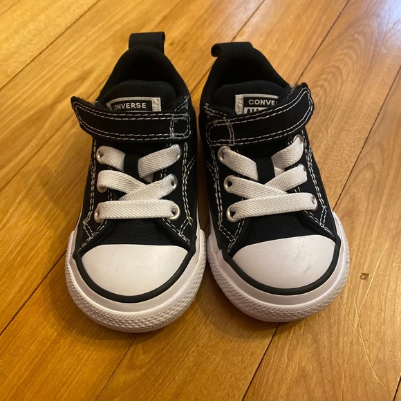 Converse Other - Kids Converse All Star Chuck‎ Taylor Black White Hook & Loop Strap Shoes Size 4